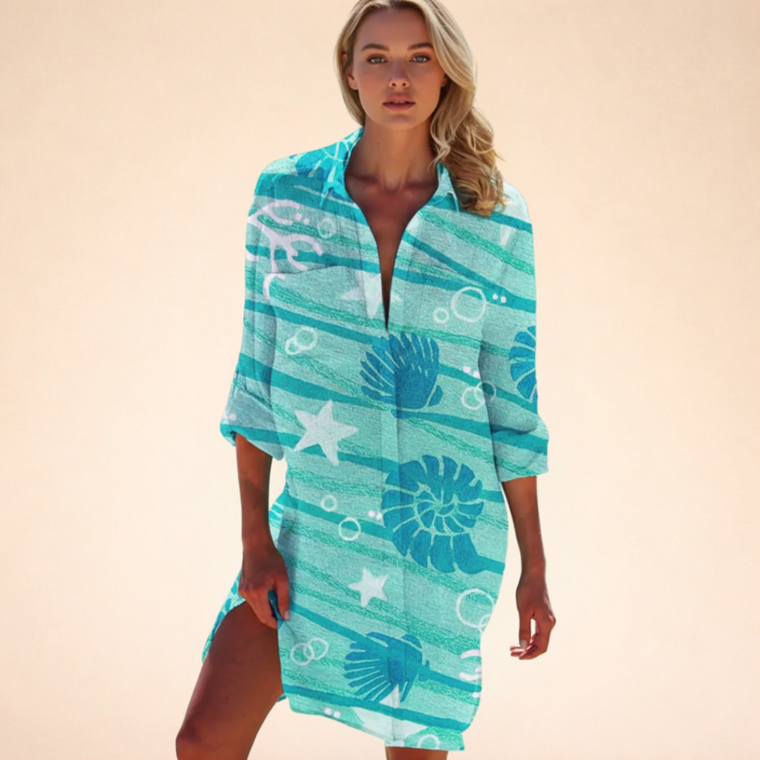 Kurzes Sommerkleid mit Hemdform und Kragen