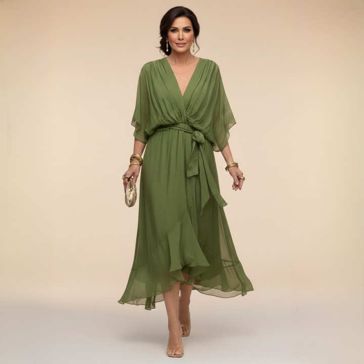 Elegantes fließendes Midi Kleid mit lockerem Schnitt