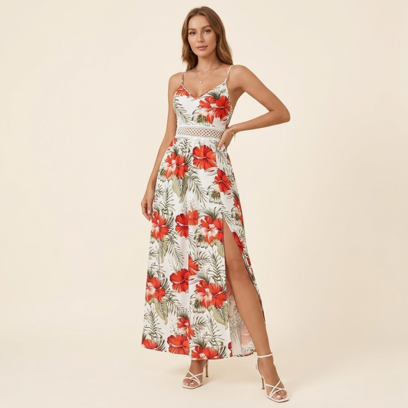 Langes Maxikleid mit schmalen Trägern