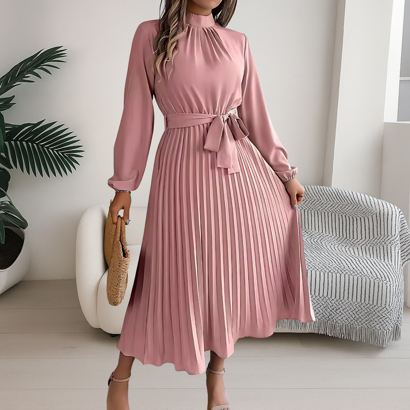 Midikleid mit Faltenrock und Bindegürtel