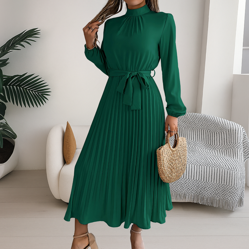 Midikleid mit Faltenrock und Bindegürtel