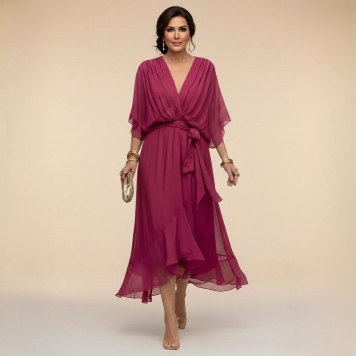 Elegantes fließendes Midi Kleid mit lockerem Schnitt