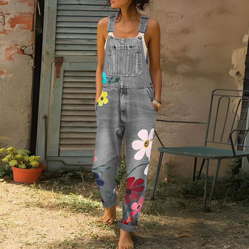 Damen Latzhose mit großem Blumenmuster