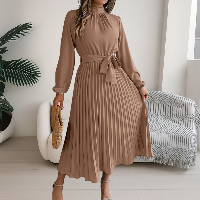 Midikleid mit Faltenrock und Bindegürtel