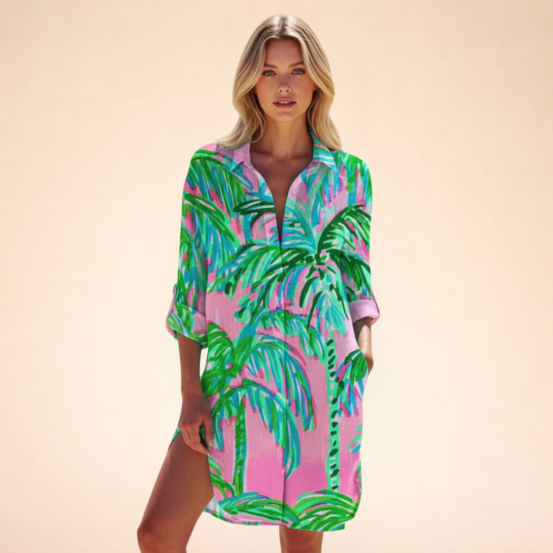 Kurzes Sommerkleid mit Hemdform und Kragen