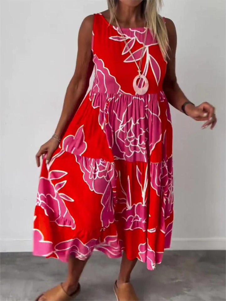 Langes Kleid mit Muster ohne Ärmel
