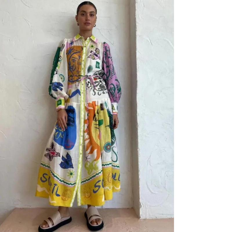 Langes Kleid mit Polokragen Damen