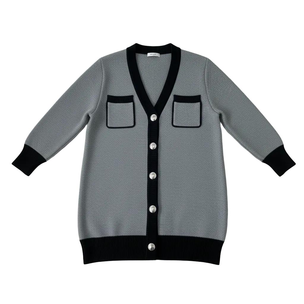 Kurze Strickjacke mit Kontrastbesatz für Frauen