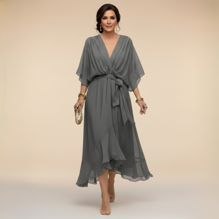 Elegantes fließendes Midi Kleid mit lockerem Schnitt