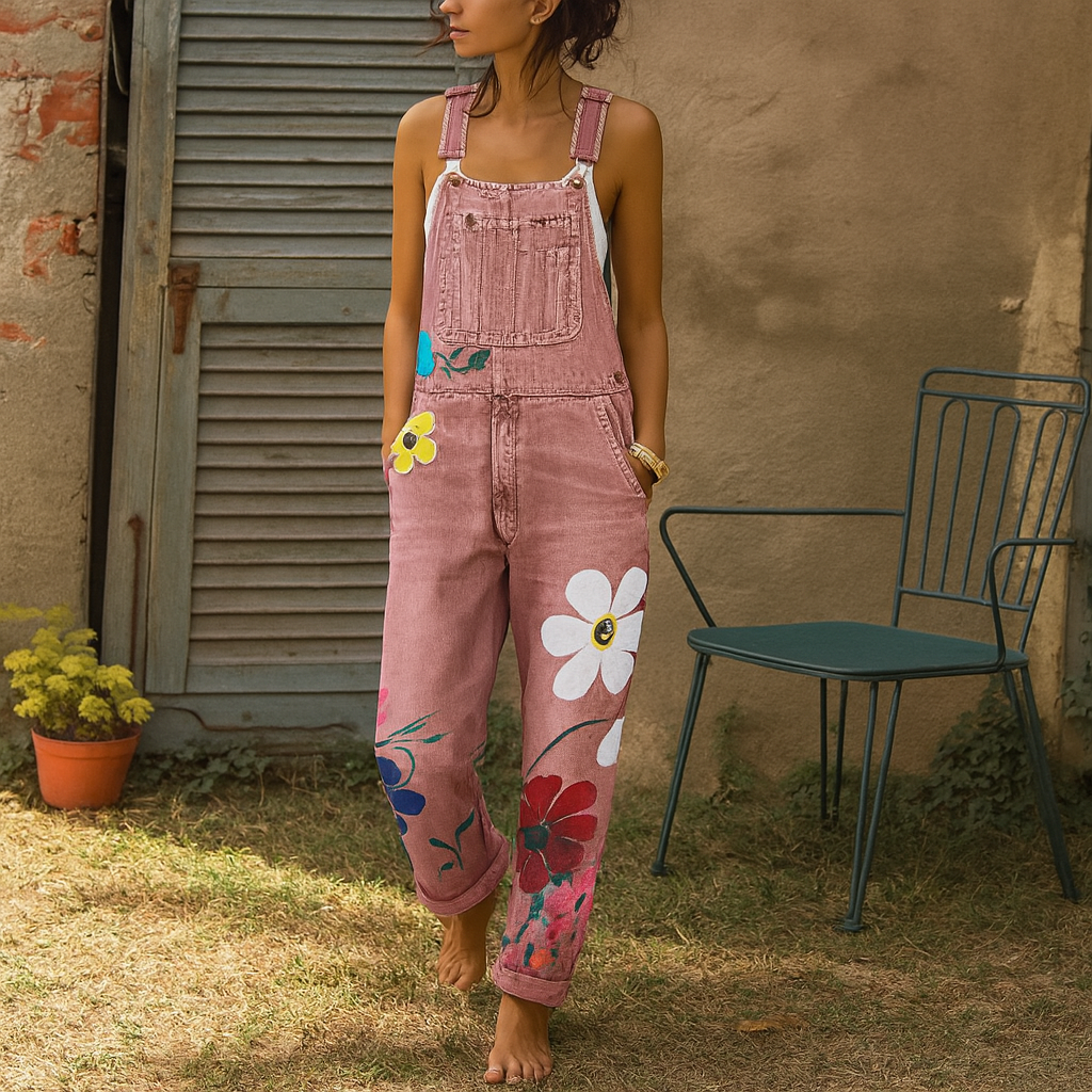 Damen Latzhose mit großem Blumenmuster
