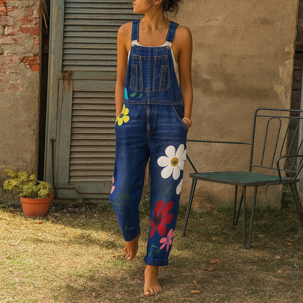 Damen Latzhose mit großem Blumenmuster