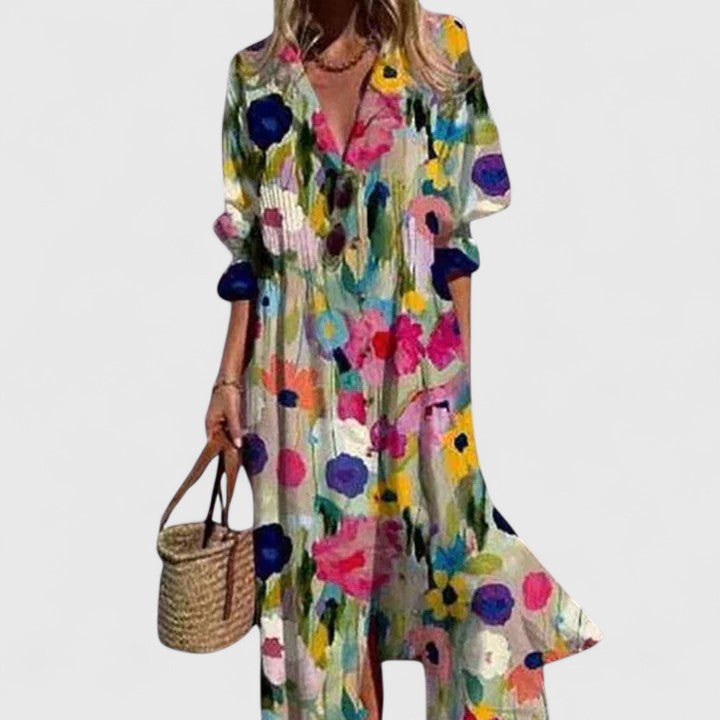 Midikleid mit Blumenmuster und Knöpfen