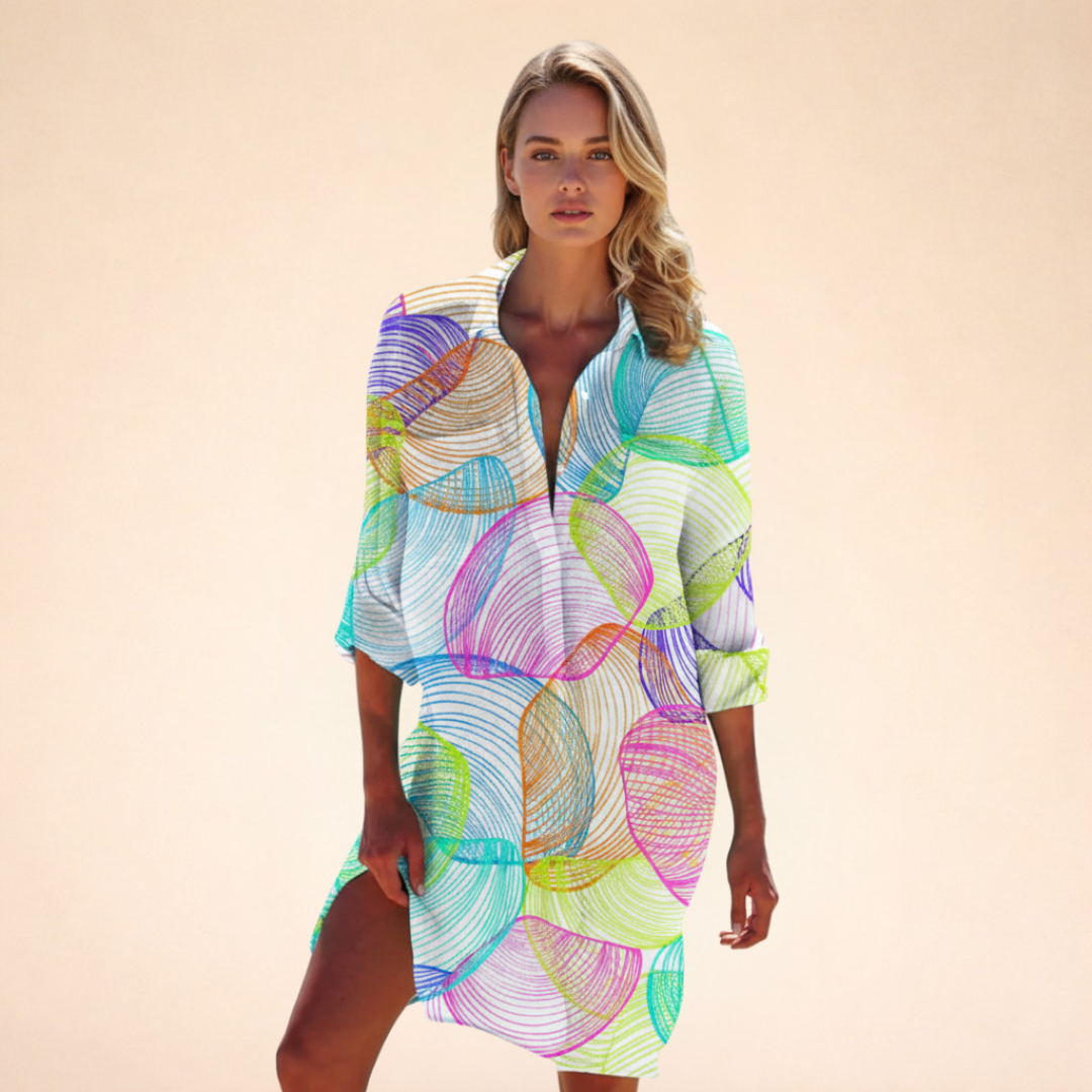Kurzes Sommerkleid mit Hemdform und Kragen
