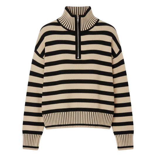 Gestreifter Pullover mit Viertelreißverschluss für Frauen
