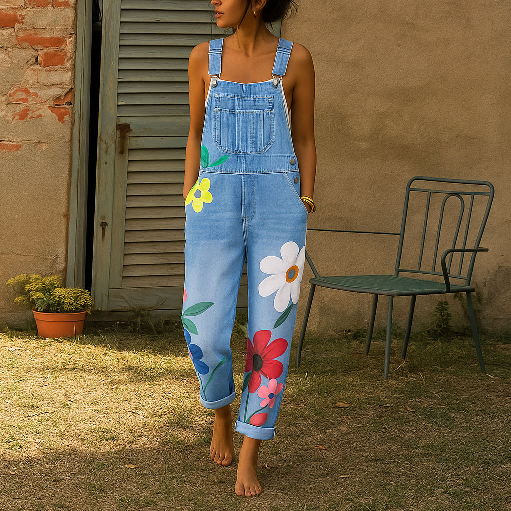 Damen Latzhose mit großem Blumenmuster