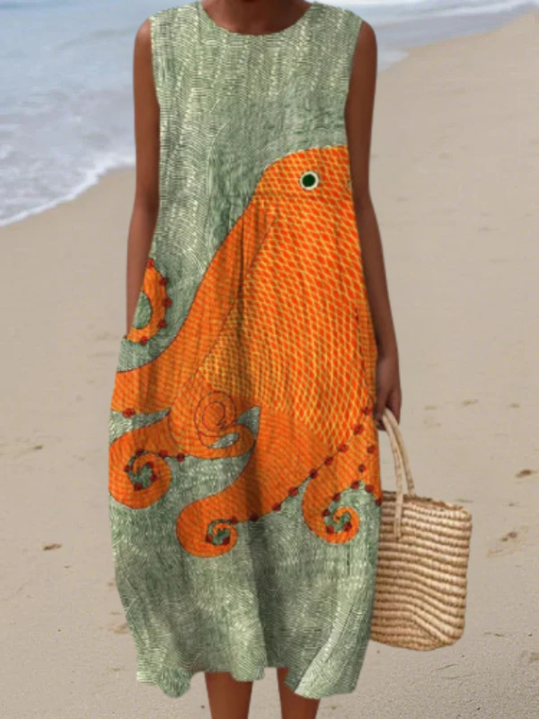Titel Langes Sommerkleid ohne Ärmel mit lockerer Form