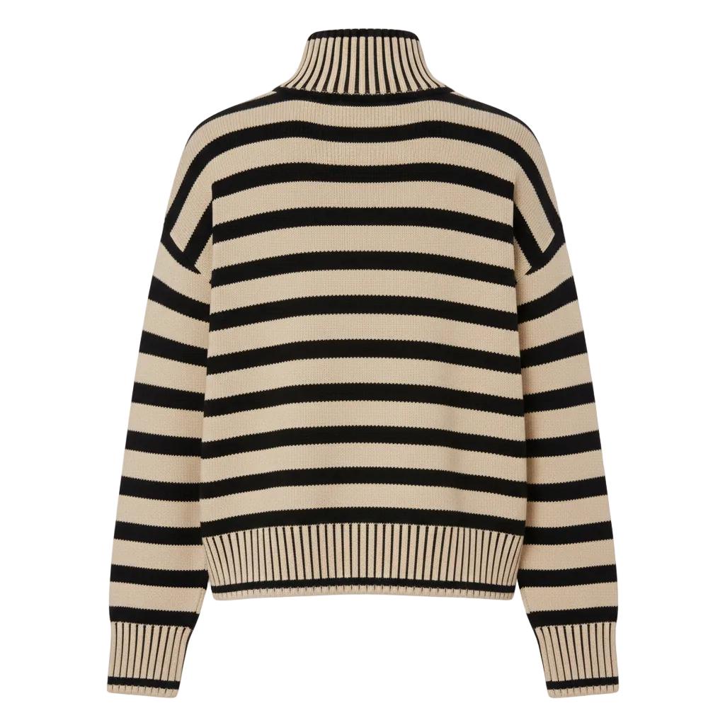Gestreifter Pullover mit Viertelreißverschluss für Frauen