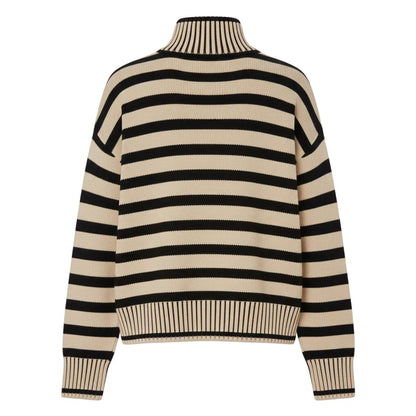 Gestreifter Pullover mit Viertelreißverschluss für Frauen
