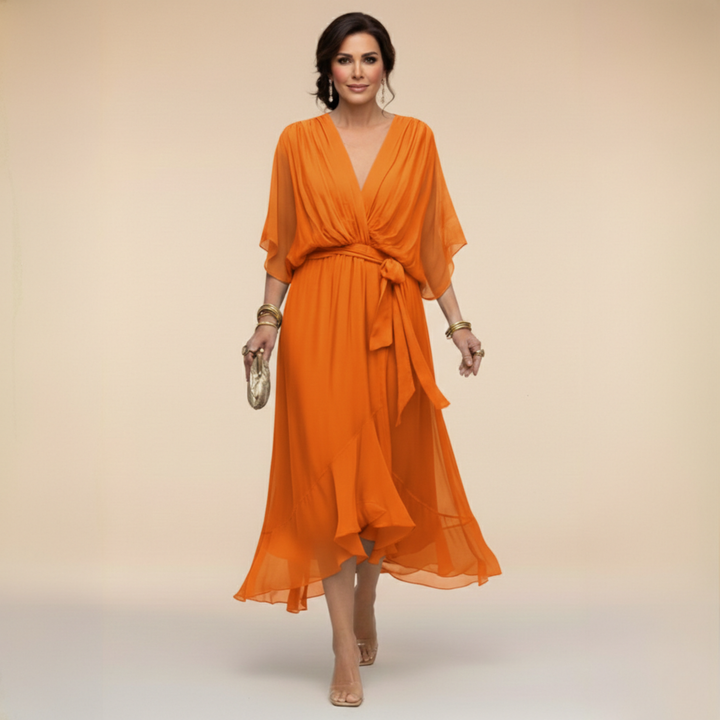 Elegantes fließendes Midi Kleid mit lockerem Schnitt