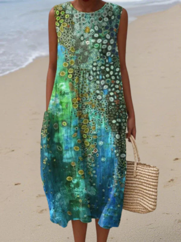 Titel Langes Sommerkleid ohne Ärmel mit lockerer Form