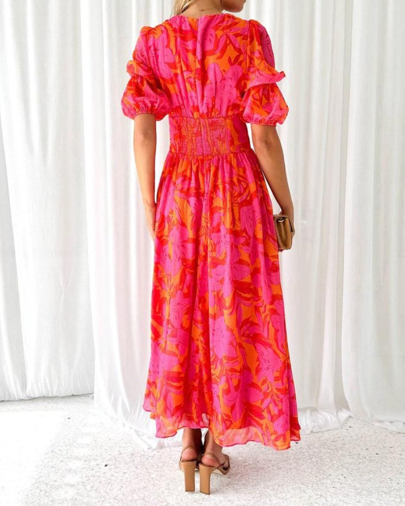Damen Langes Kleid mit Muster und weiten Ärmeln