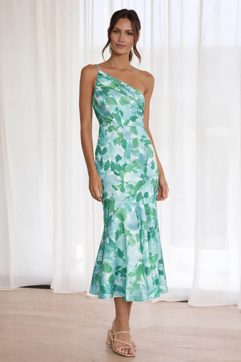 Asymmetrisches Kleid mit floralem Muster zeitgemäß