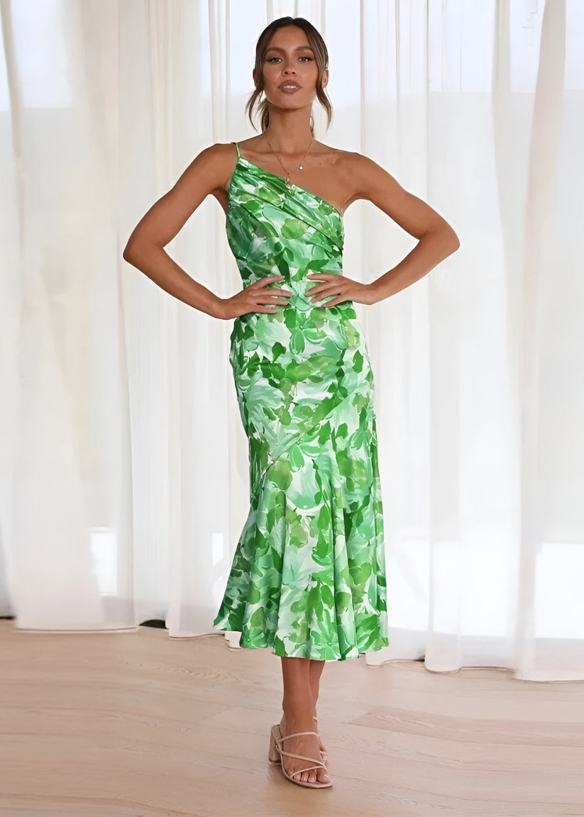 Asymmetrisches Kleid mit floralem Muster zeitgemäß