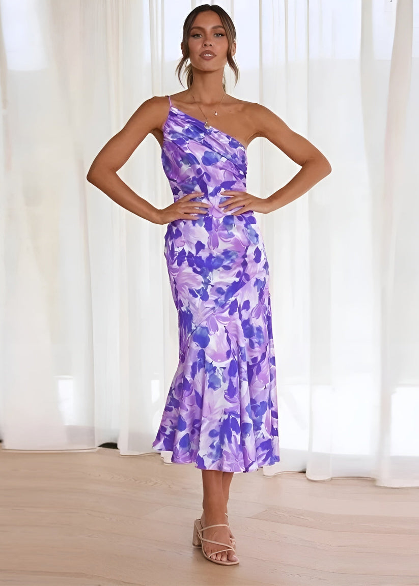Asymmetrisches Kleid mit floralem Muster zeitgemäß