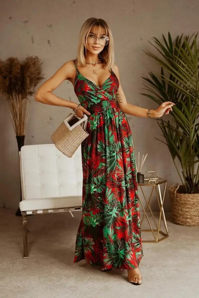 Böhmisches Bodenlanges Kleid mit Blumen und lockerer Form