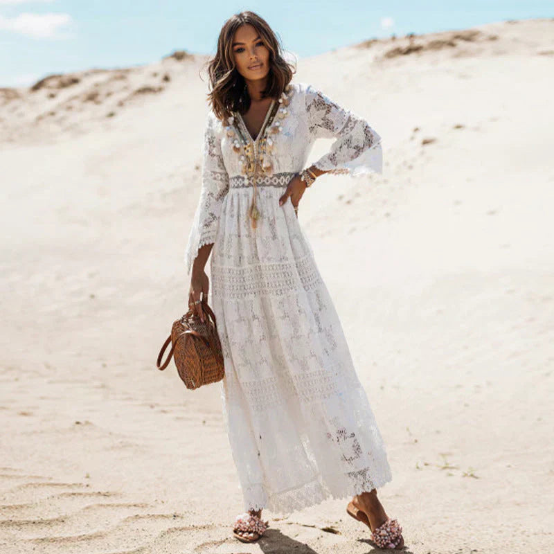 Böhmisches Bodenlanges Kleid mit langen Ärmeln für den Sommer