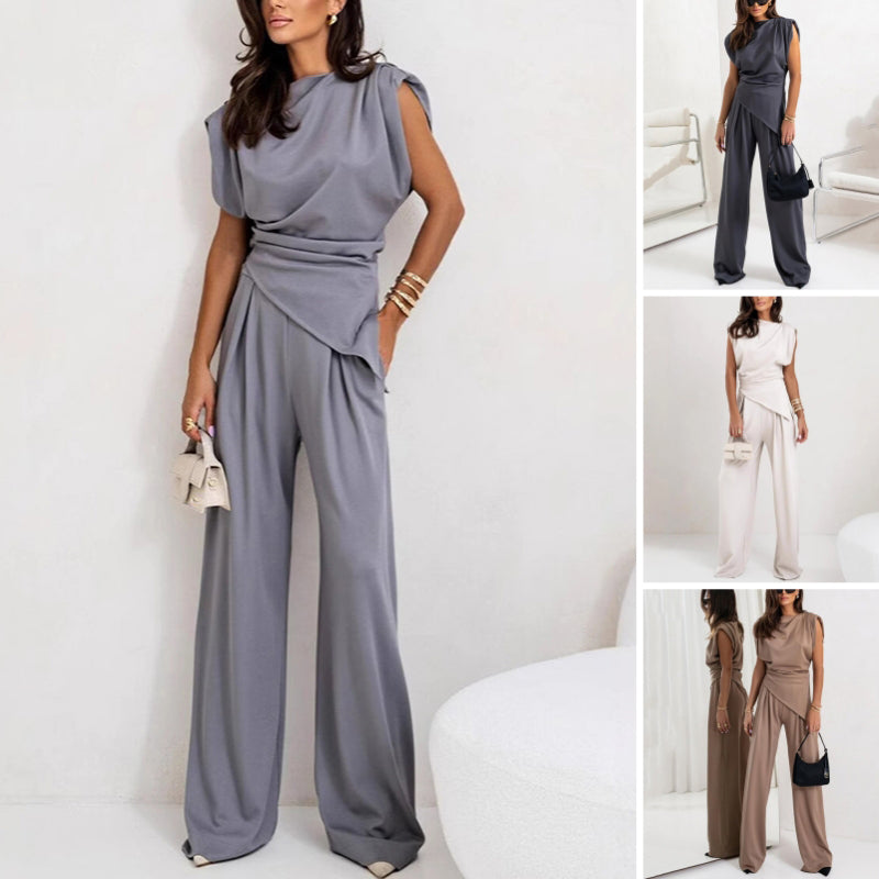 Damen Kombination mit drapierter Form und weiter Hose