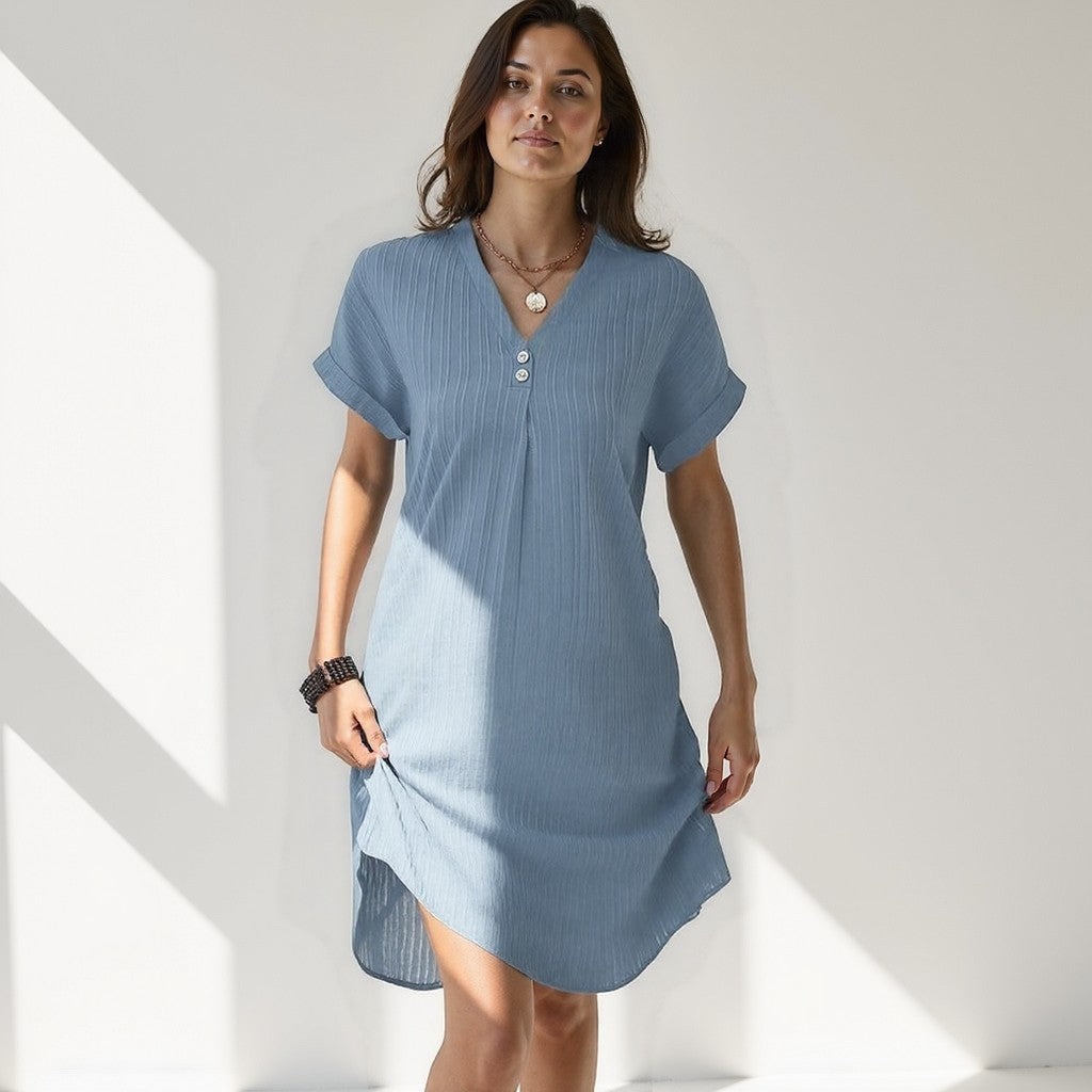 Damen Kurzes Kleid mit gerader Form und kurzen Ärmeln