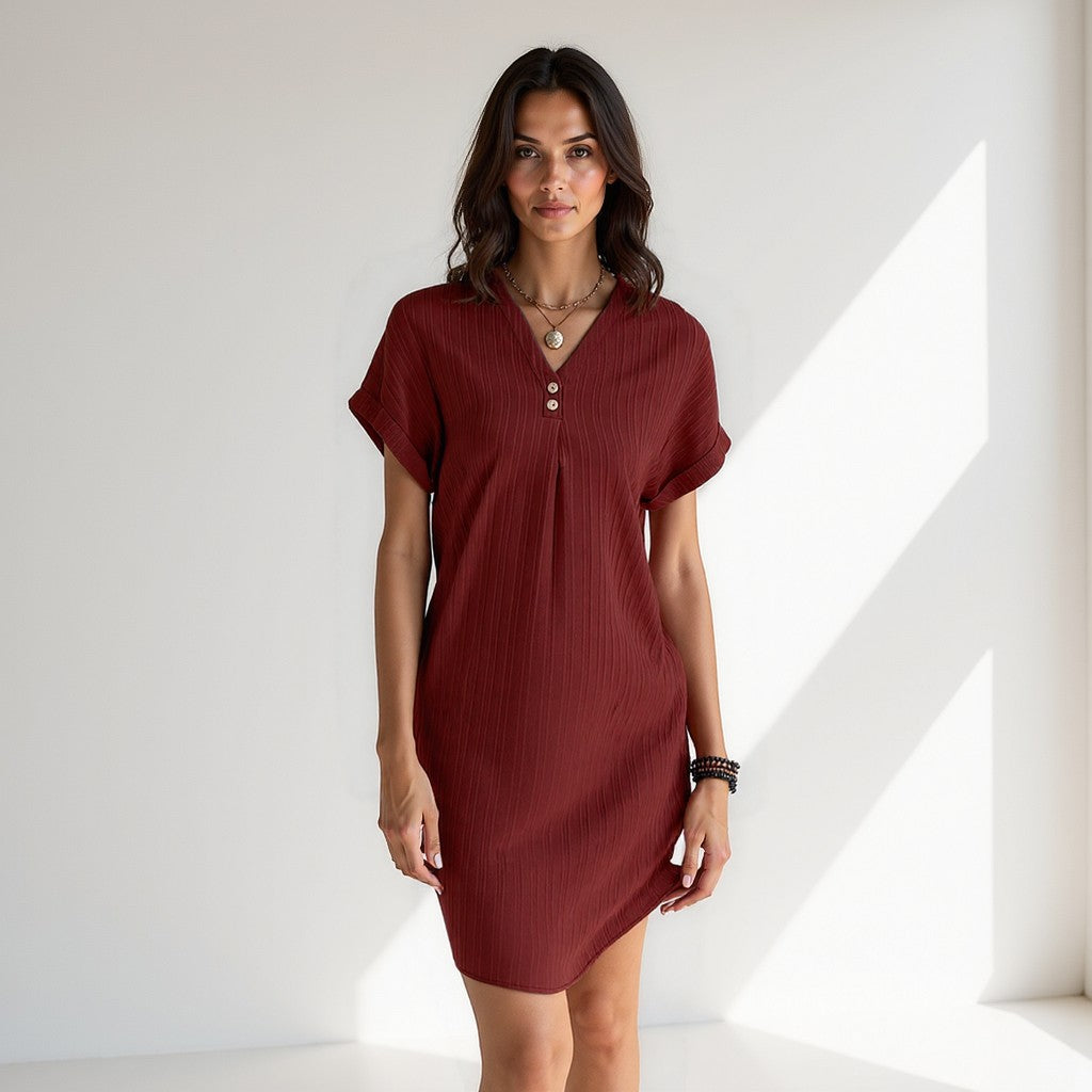Damen Kurzes Kleid mit gerader Form und kurzen Ärmeln