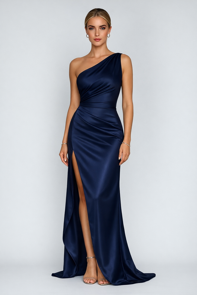 Damen Langes Kleid mit einer Schulter und Schlitz