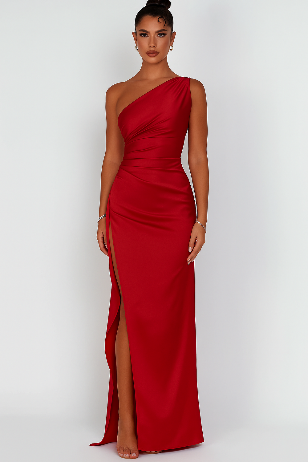 Damen Langes Kleid mit einer Schulter und Schlitz