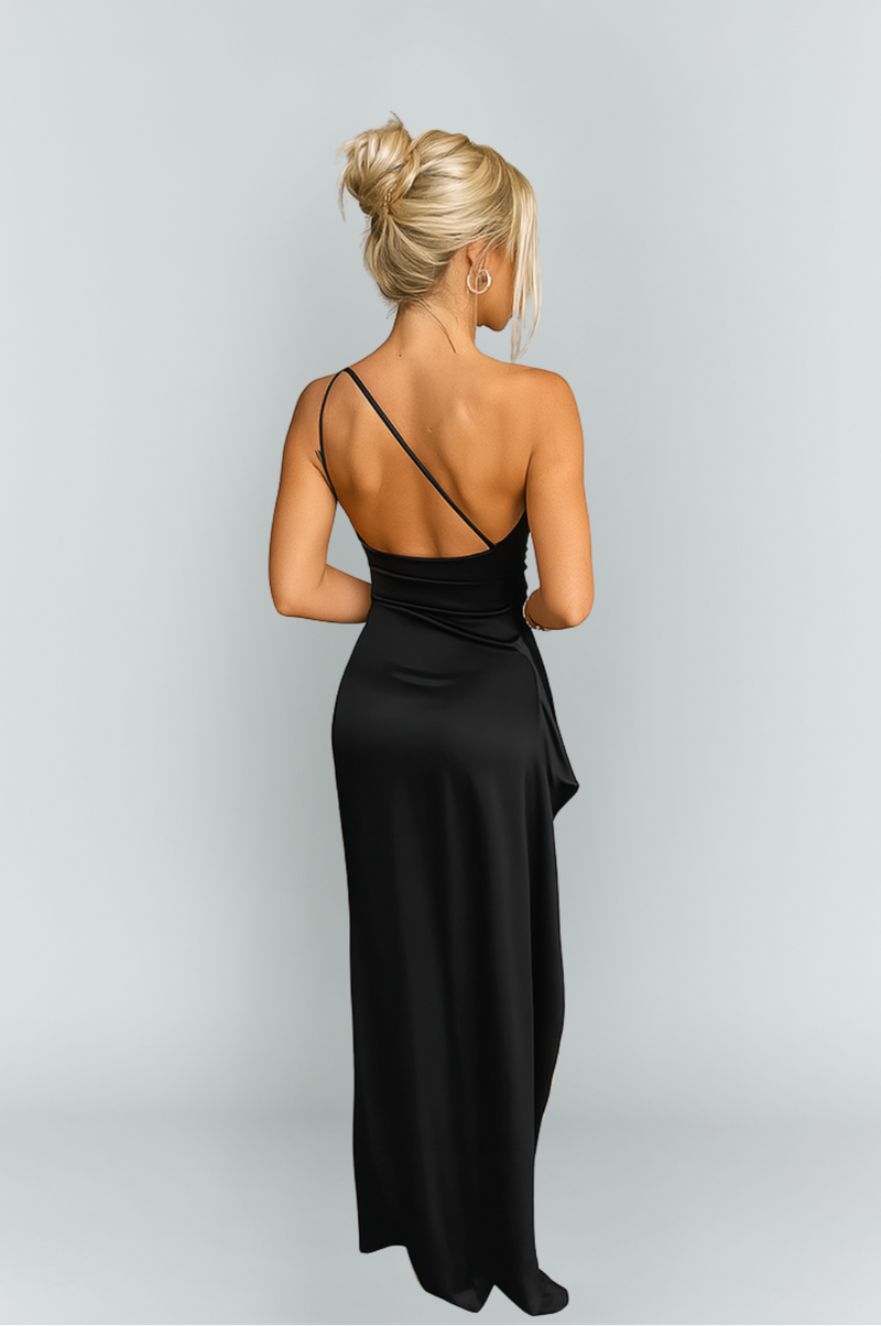 Damen Langes Kleid mit einer Schulter und Schlitz