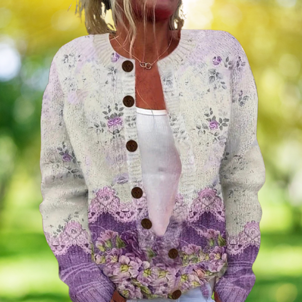 Damen Vintage Strickjacke mit Blumenmuster für Frühjahr