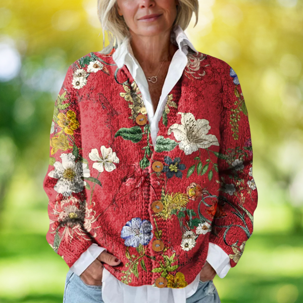 Damen Vintage Strickjacke mit Blumenmuster für Frühjahr