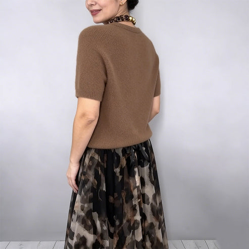Damen Zweiteiler mit Strickoberteil und gemustertem Rock