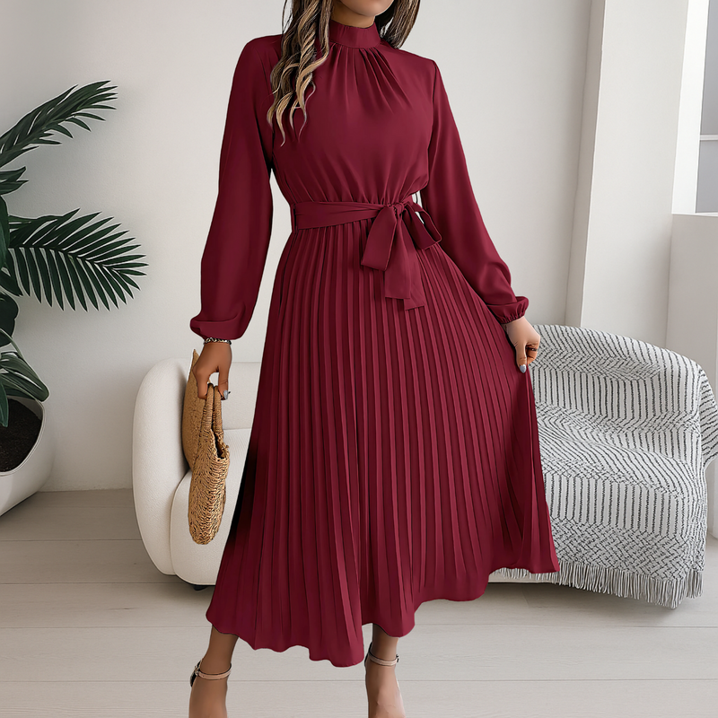 Midikleid mit Faltenrock und Bindegürtel
