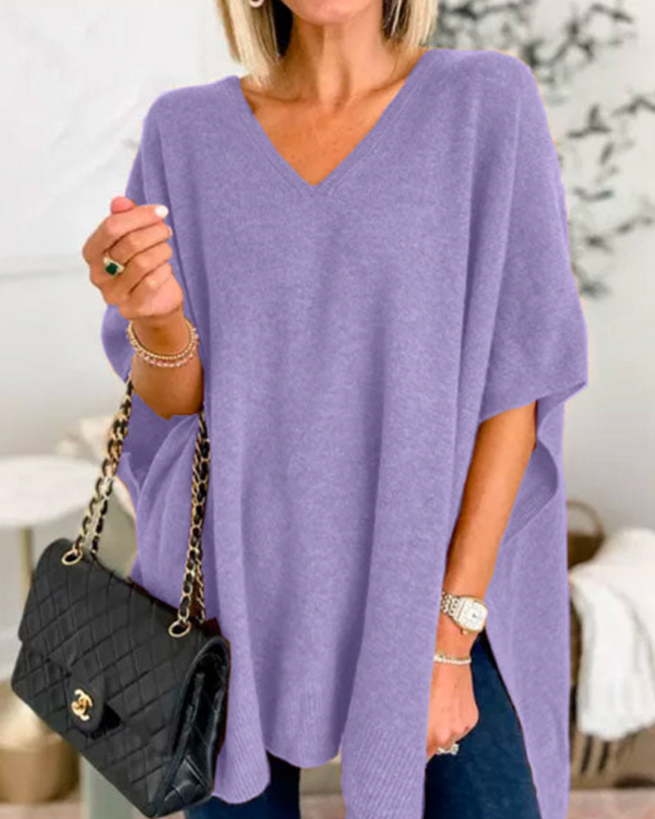 Eleganter Damen Überwurf Pullover mit V Ausschnitt