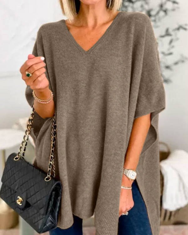 Eleganter Damen Überwurf Pullover mit V Ausschnitt