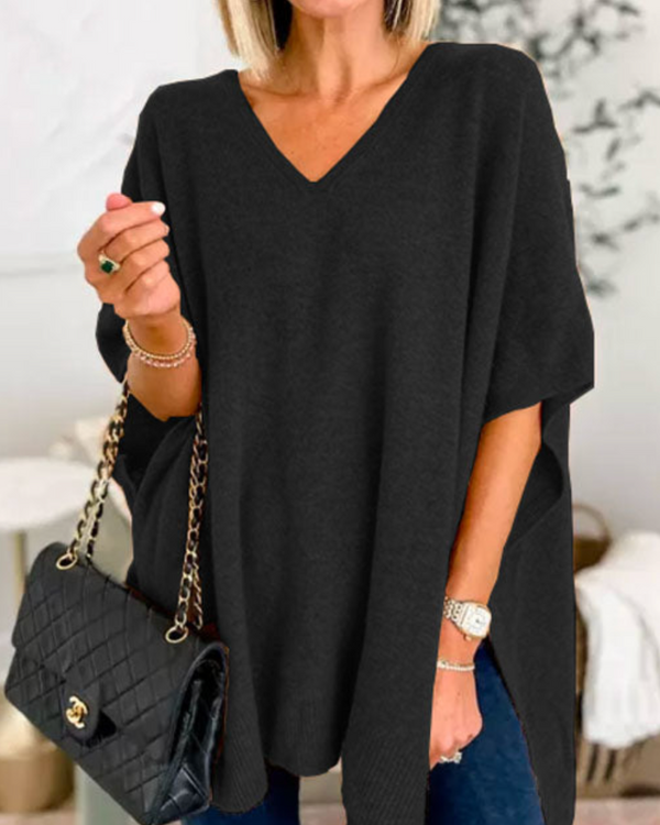 Eleganter Damen Überwurf Pullover mit V Ausschnitt