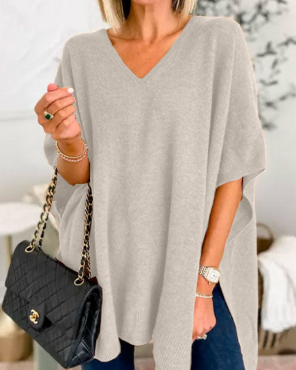 Eleganter Damen Überwurf Pullover mit V Ausschnitt