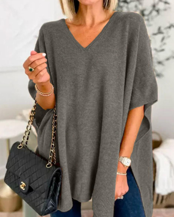 Eleganter Damen Überwurf Pullover mit V Ausschnitt