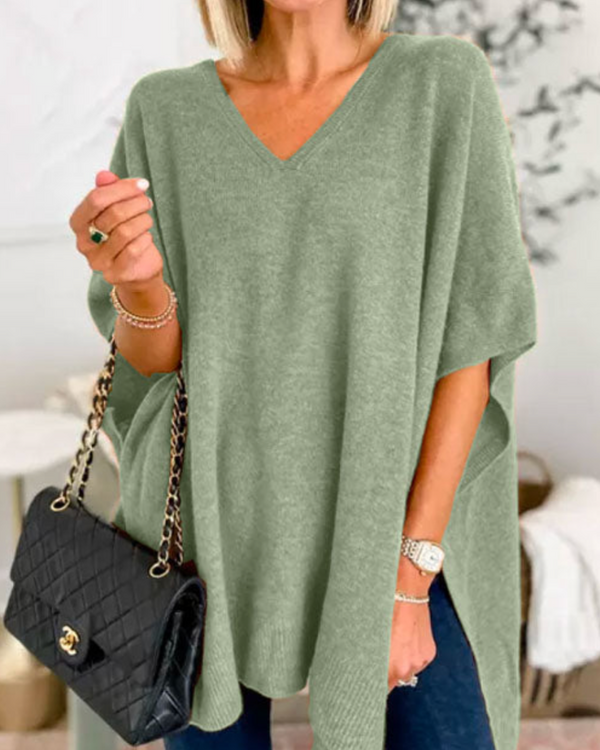 Eleganter Damen Überwurf Pullover mit V Ausschnitt