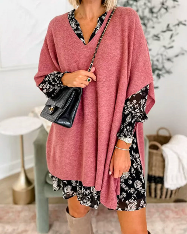 Eleganter Damen Überwurf Pullover mit V Ausschnitt