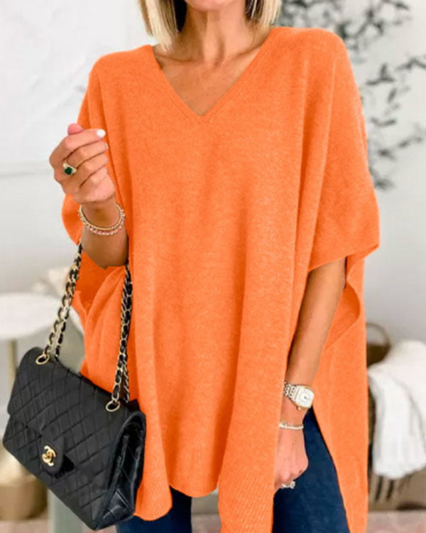 Eleganter Damen Überwurf Pullover mit V Ausschnitt