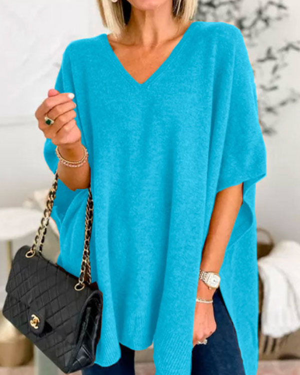 Eleganter Damen Überwurf Pullover mit V Ausschnitt