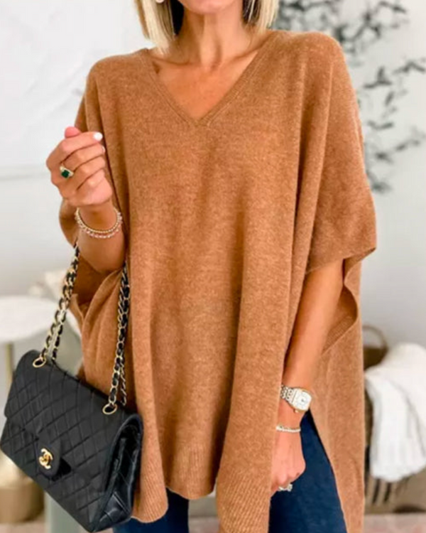 Eleganter Damen Überwurf Pullover mit V Ausschnitt